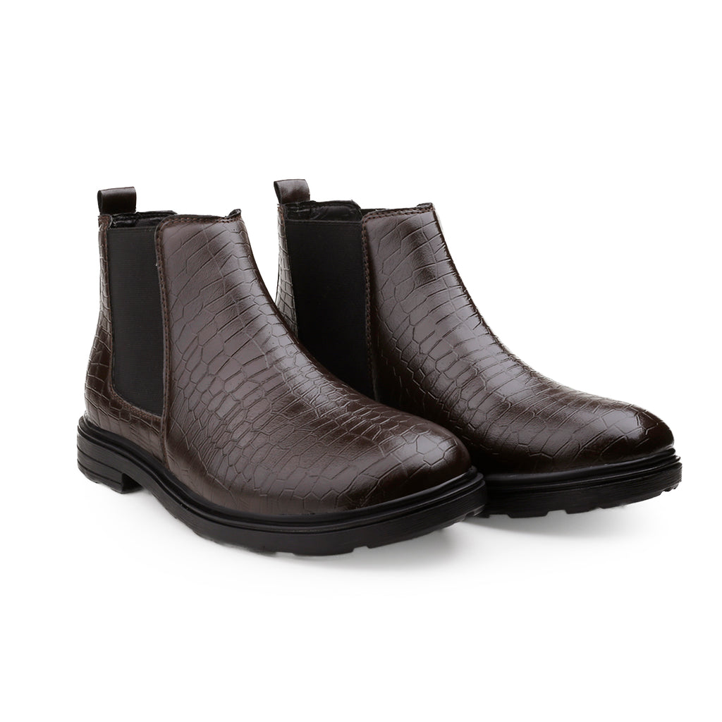 BAXXICO Premium Croc Finish Ankle Boots for Men Smart Casual Wear