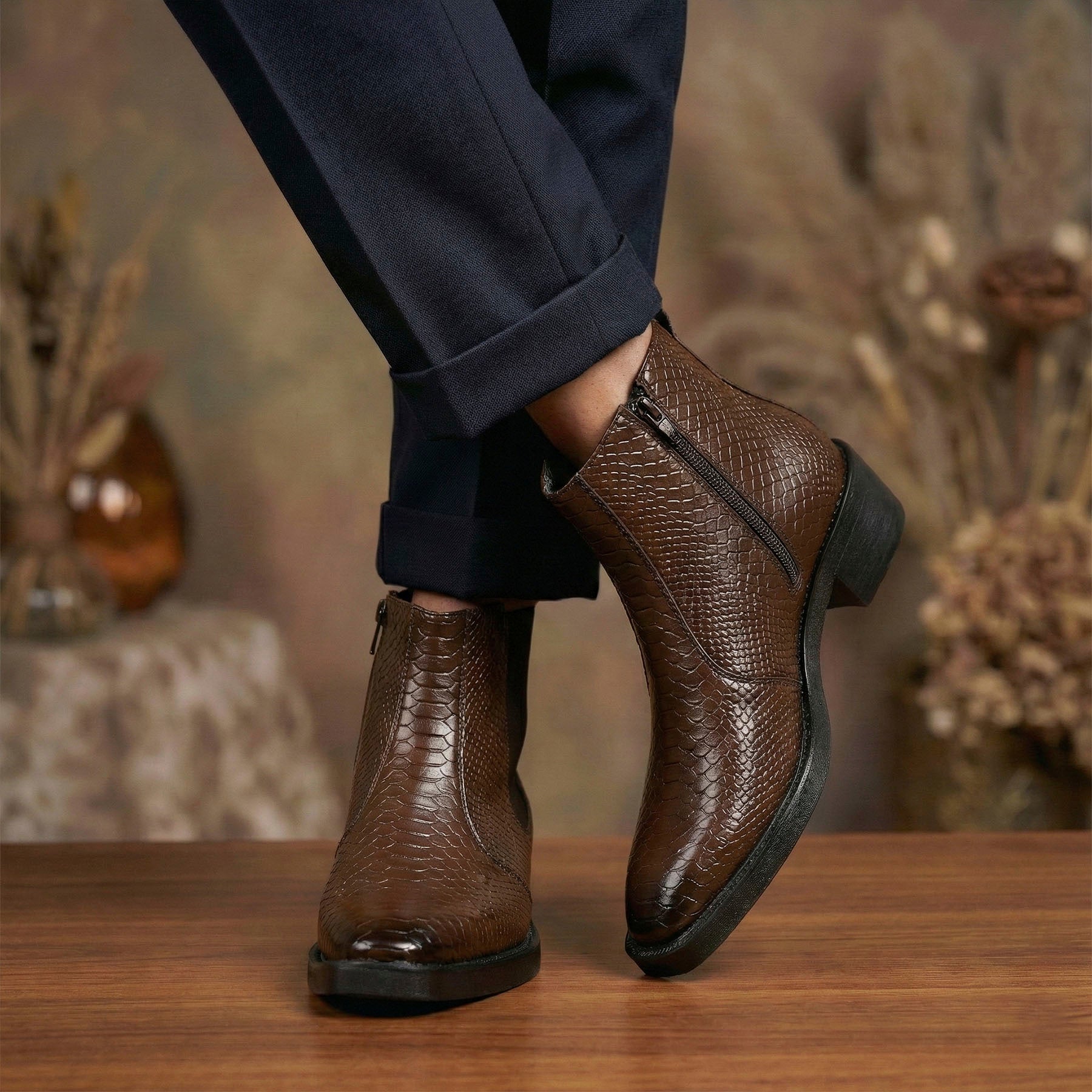 BAXXICO Mens Stylish 2 Inch Height Boosting Ankle Boots