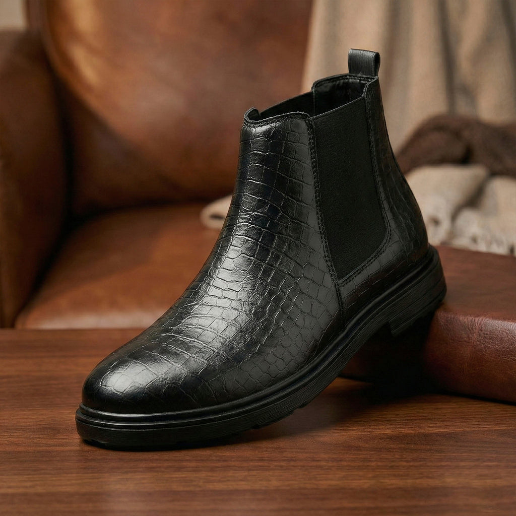 BAXXICO Premium Croc Finish Ankle Boots for Men Smart Casual Wear