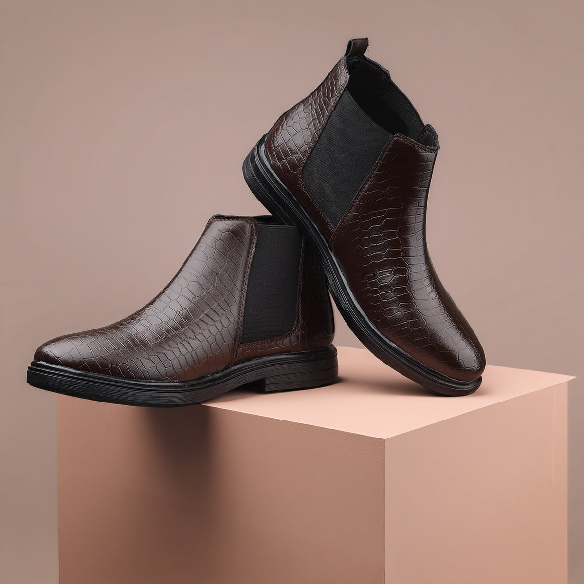 BAXXICO Premium Croc Finish Ankle Boots for Men Smart Casual Wear