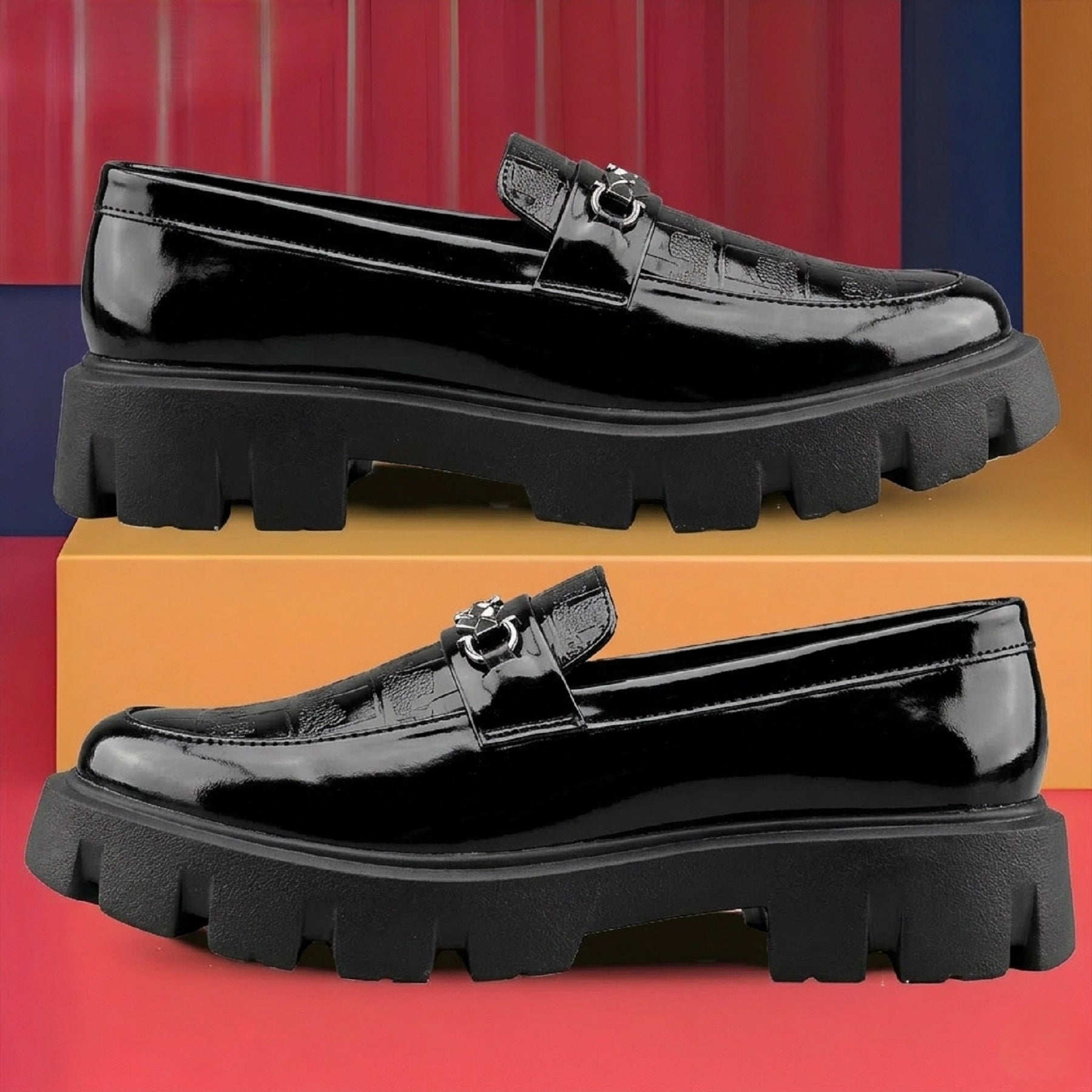 Baxxico Premium Patent Vegan Buckle Slip ons for Men