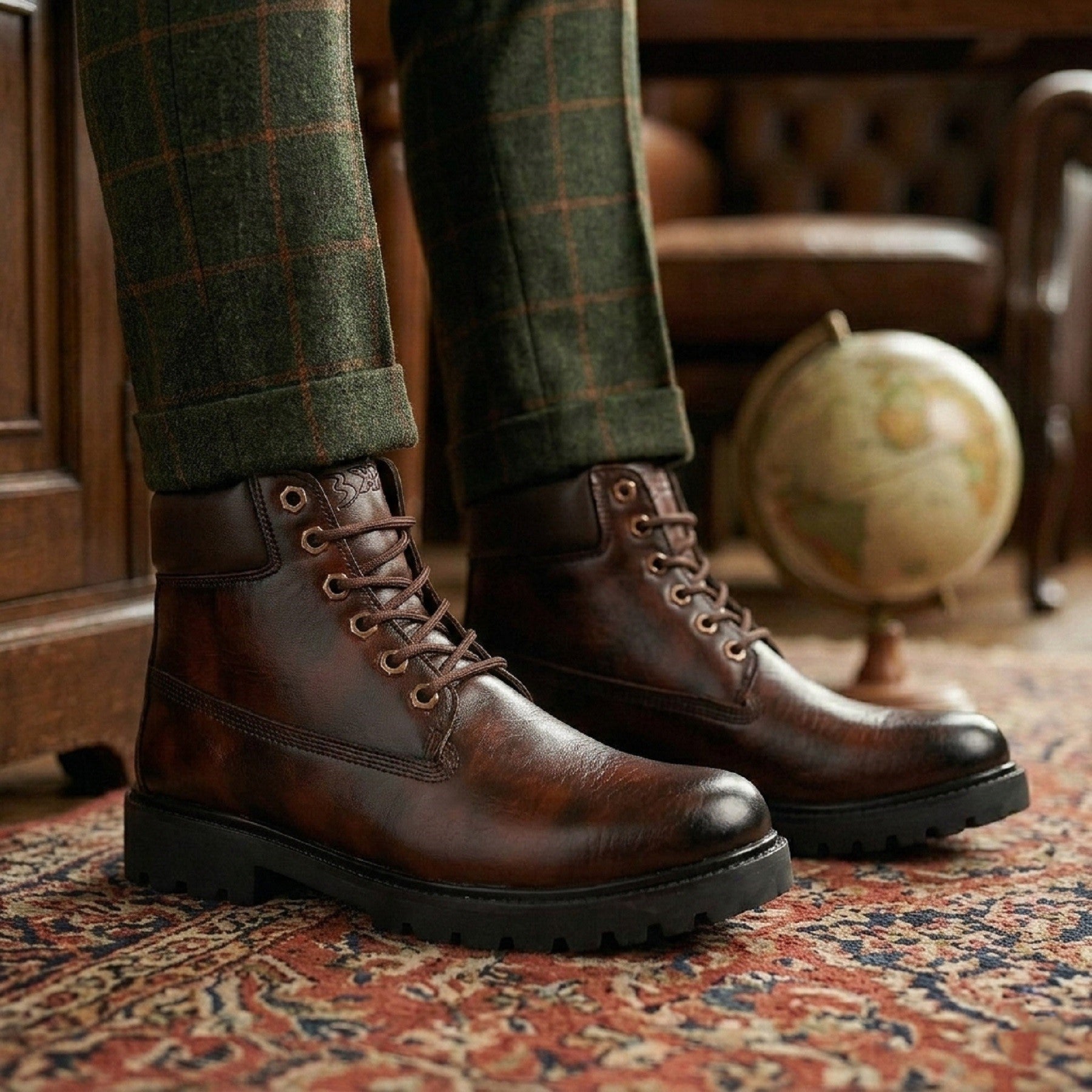 Baxxico Faux Vegan Leather Chelsea Ankle Lace up Boots for Men