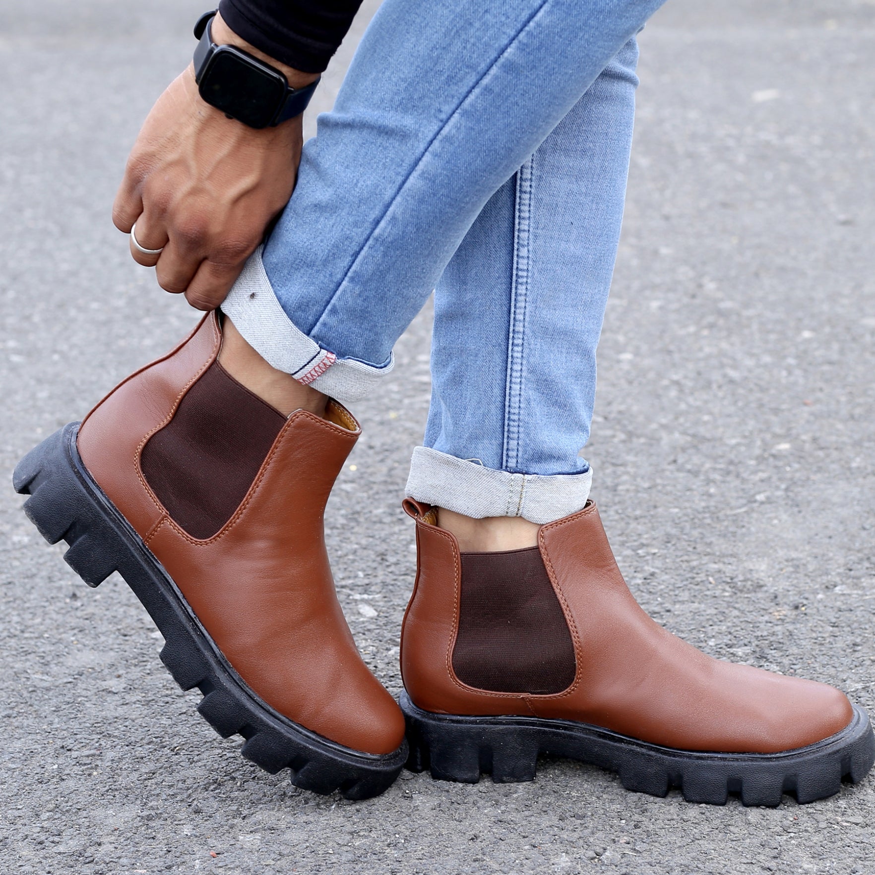 Baxxico Faux Vegan Leather Chelsea Ankle Slip on Boots for Men