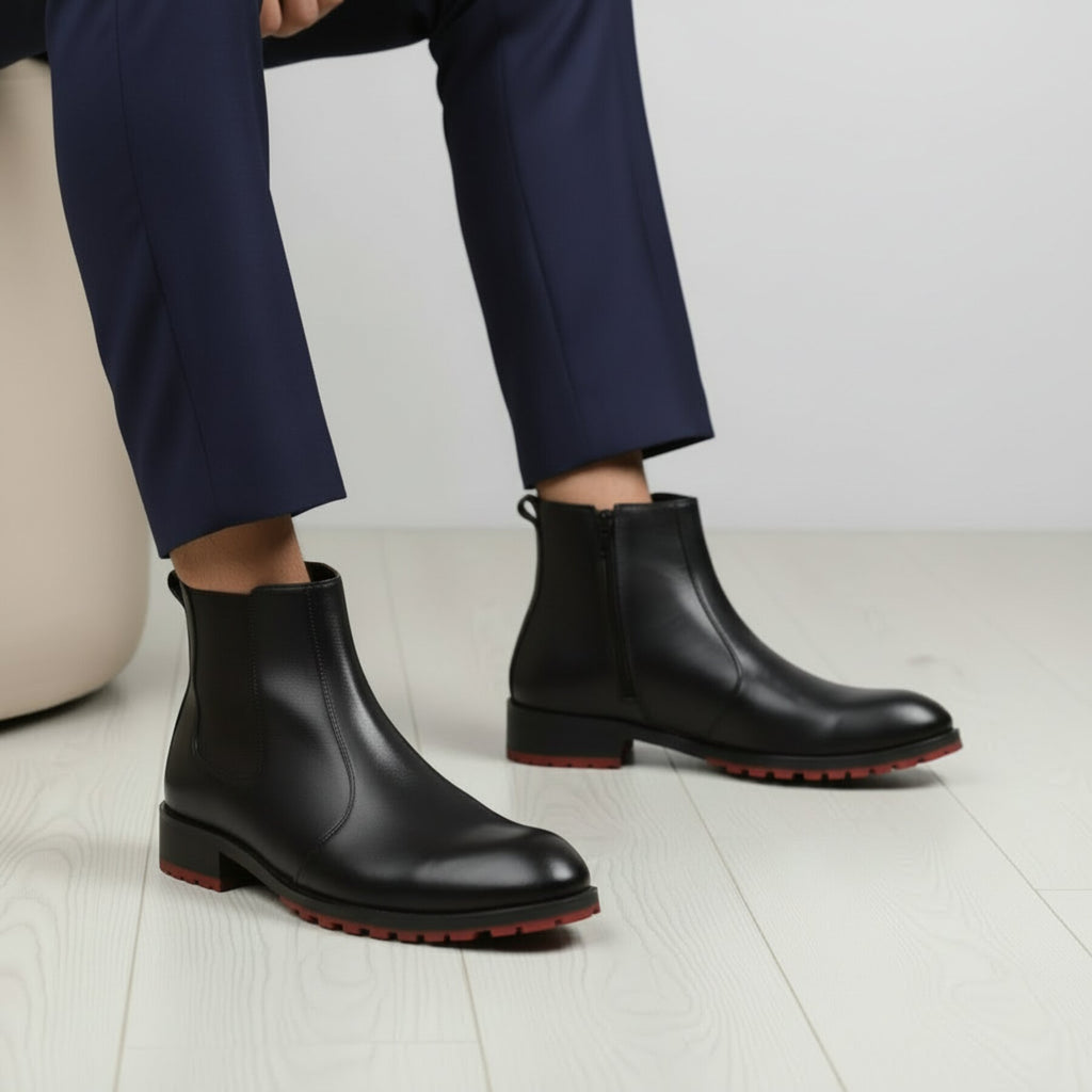 BAXXICO Stylish Black Chelsea Boots with Premium Elevated Heel Design
