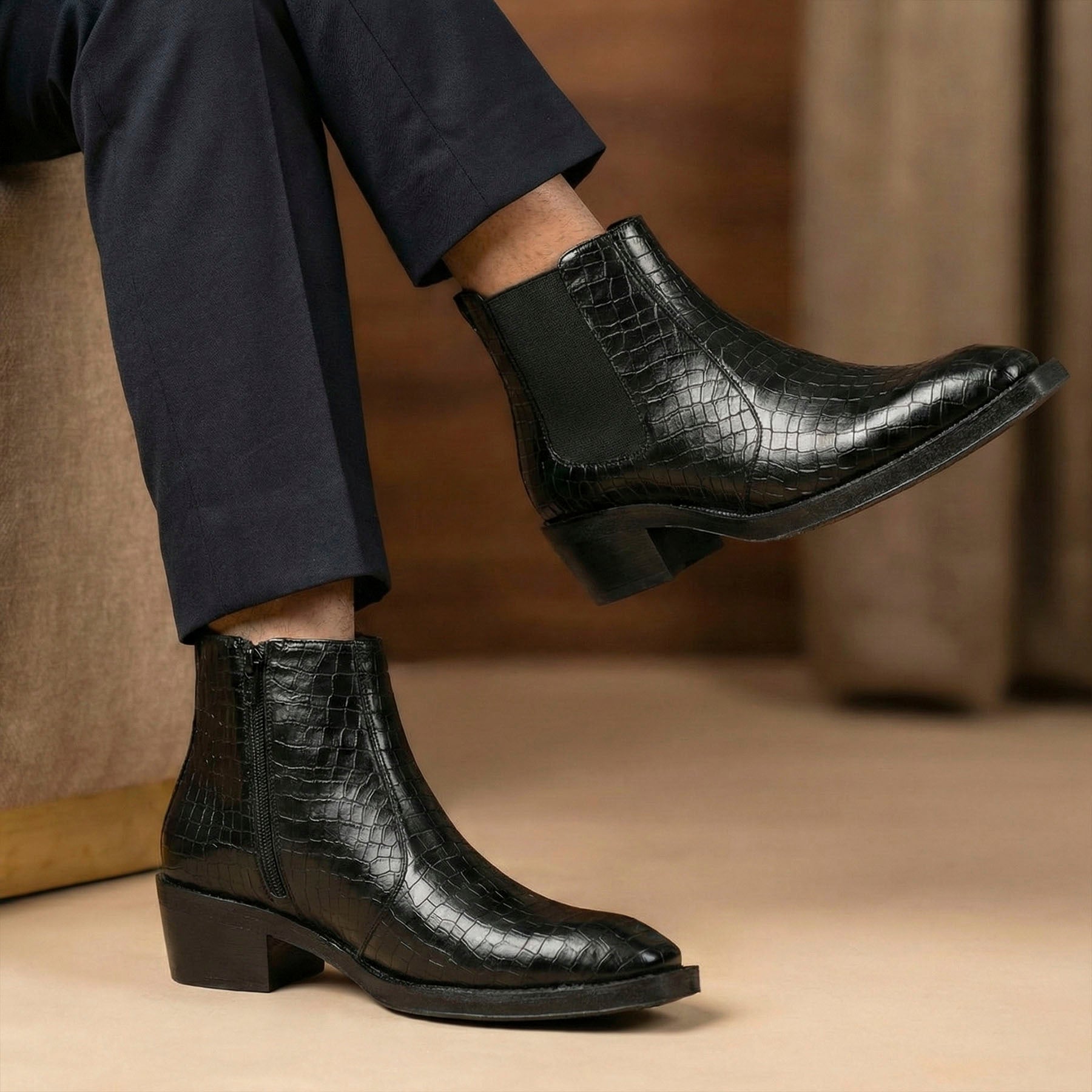 BAXXICO Mens 2 Inch Heel Height Boots Stylish Elevation with Comfort