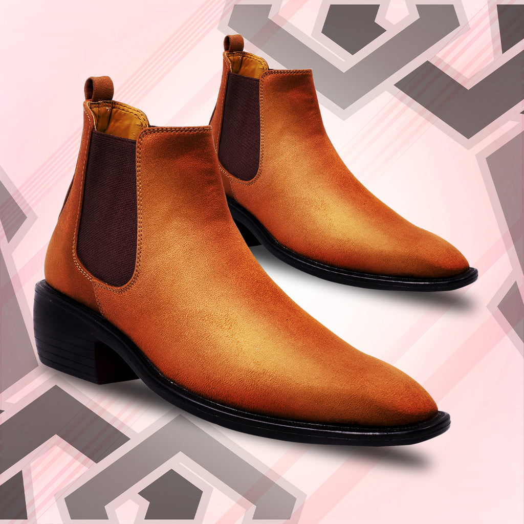 BAXXICO Mens Height Increasing Suede British Formal and Casual Wear Chelsea Boots