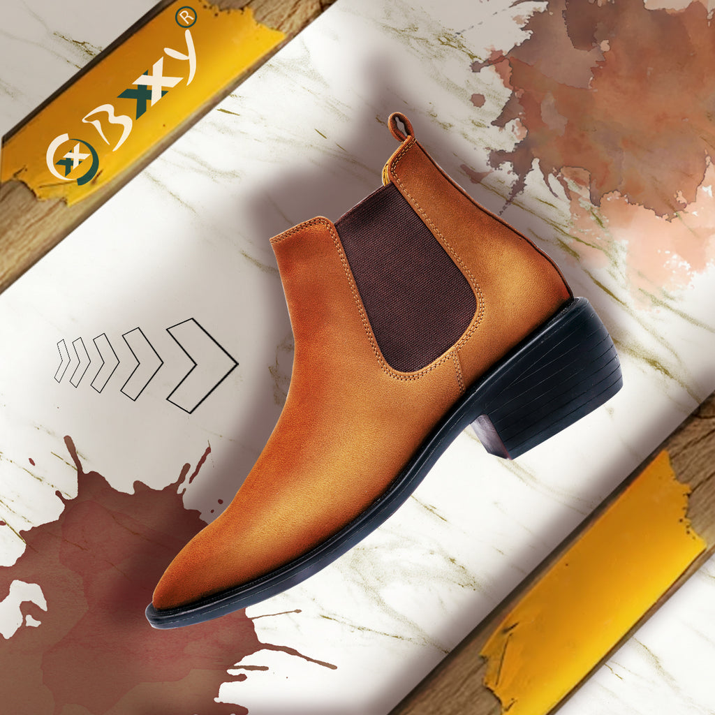 BAXXICO Mens Height Increasing Suede British Formal and Casual Wear Chelsea Boots