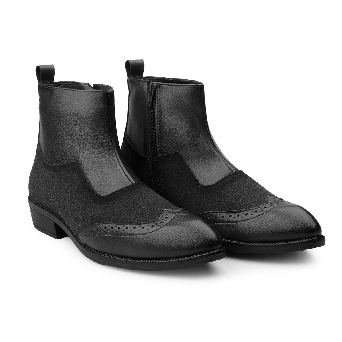 BAXXICO Luxury Elevated Heel Boots with Classic Brogue Texture Finish