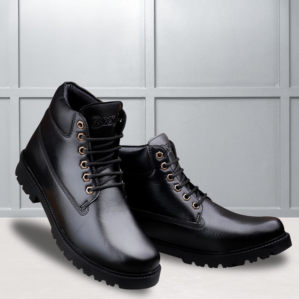 Baxxico Faux Vegan Leather Chelsea Ankle Lace up Boots for Men