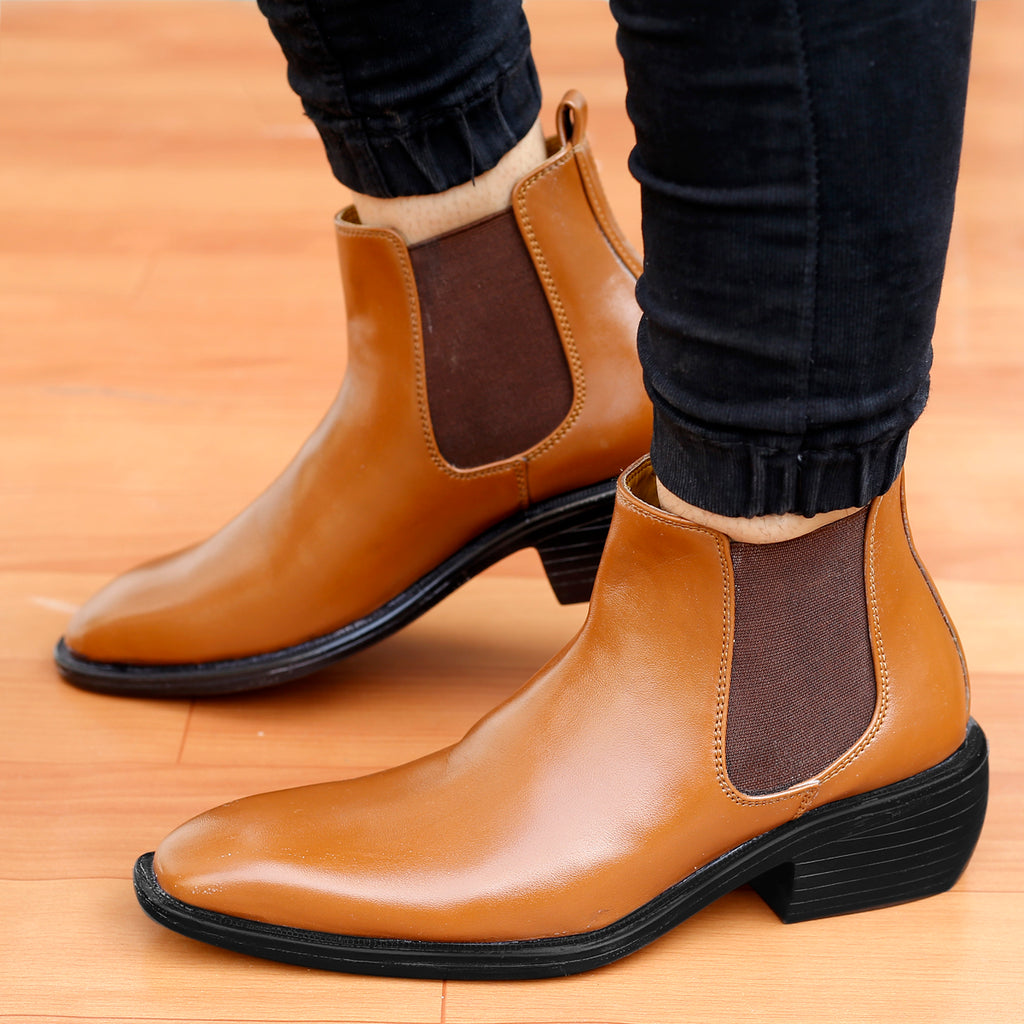 BAXXICO 2 Inch Height Increasing Faux Vegan Leather Chelsea Boots for Men
