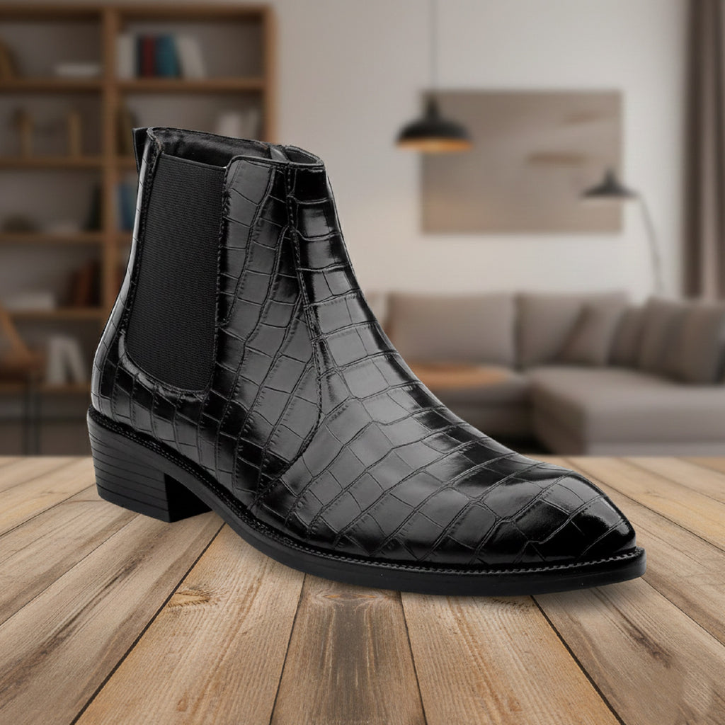 BAXXICO Mens Designer Croc Pattern Chelsea Boots Premium Vegan Leather & Classic Style