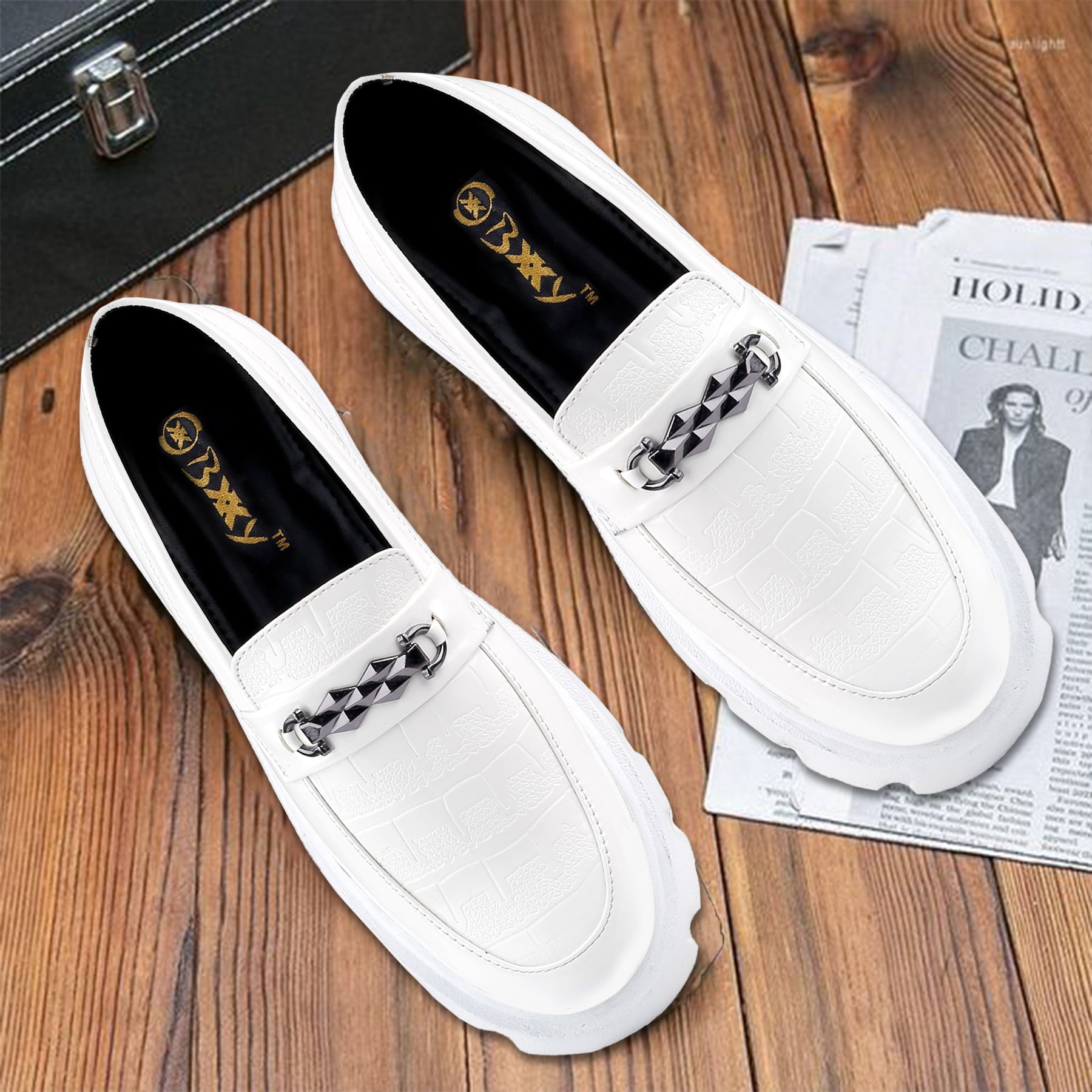 Baxxico Premium Patent Vegan Buckle Slip ons for Men