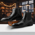 BAXXICO Mens Designer Croc Pattern Chelsea Boots Premium Vegan Leather and Classic Style