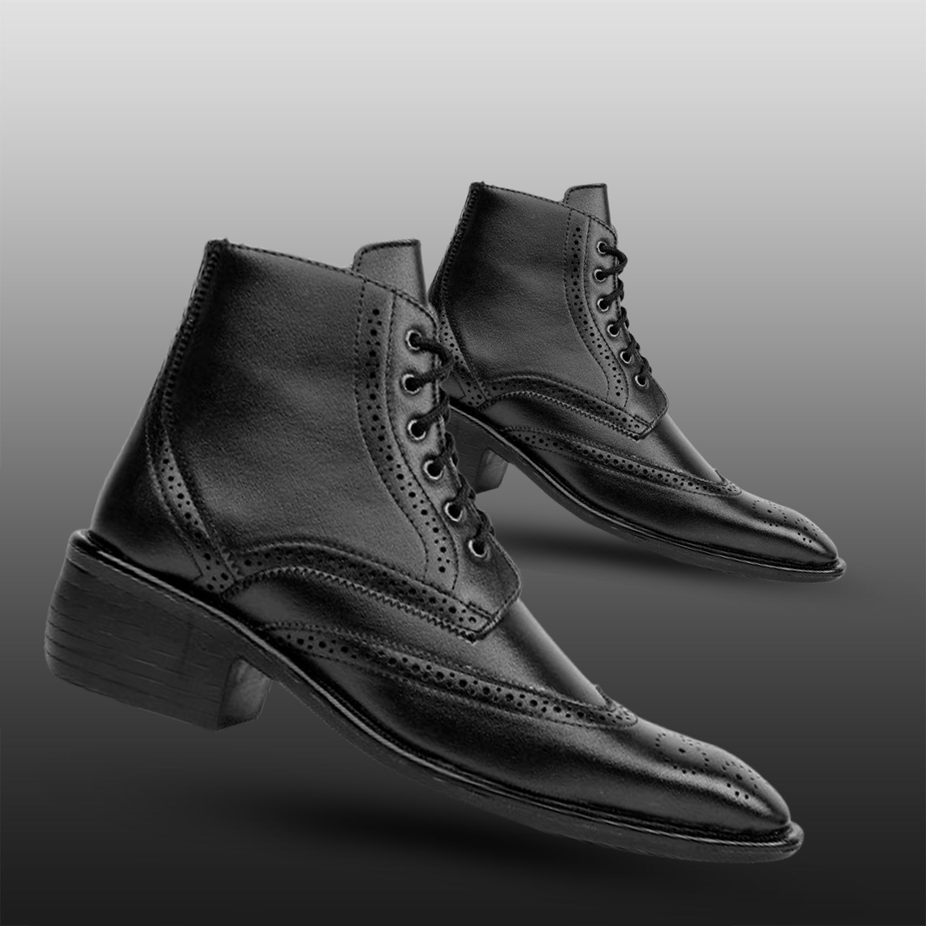 Baxxico Mens Height Increasing Semi-Formal Cow Boy Ankle Zipper Lace Up Brogue Boots