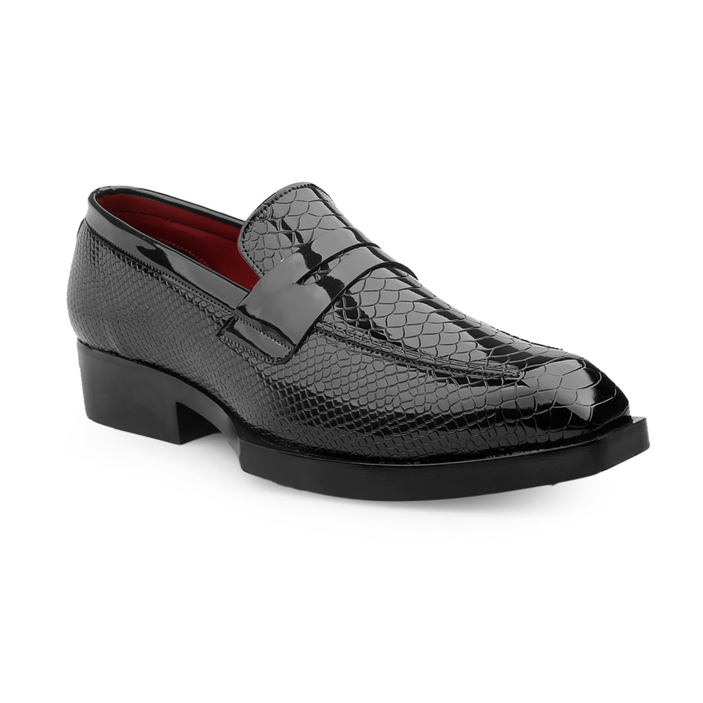 BAXXICO Premium Crocodile Texture Loafers with Elevated Heel Design