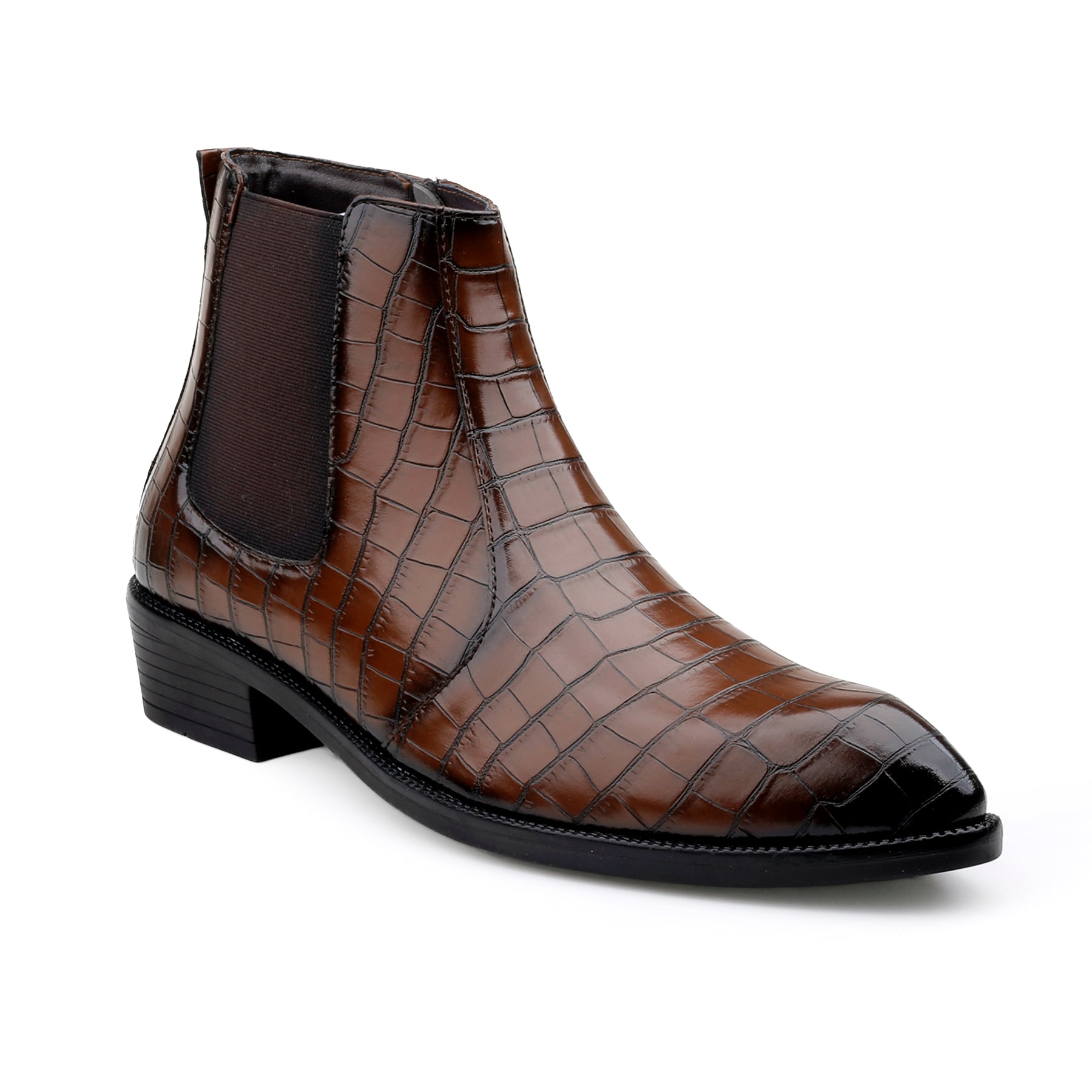 BAXXICO Mens Designer Croc Pattern Chelsea Boots Premium Vegan Leather & Classic Style
