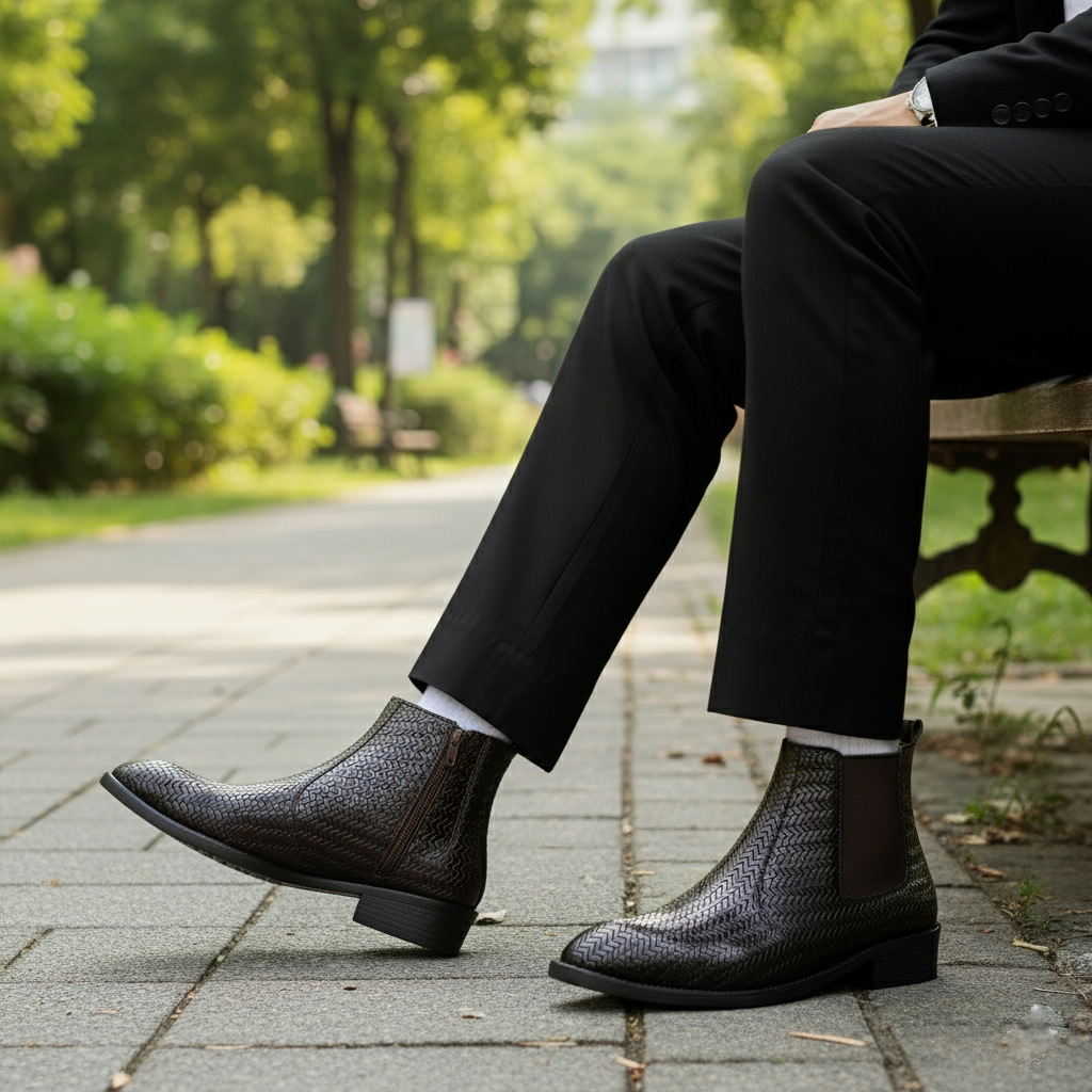 BAXXICO Woven Leather Height Enhancing Formal Shoes