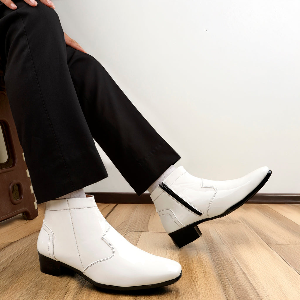 Mens Premium Gloss Chelsea Boots 2 inch Built in Elevator Lift