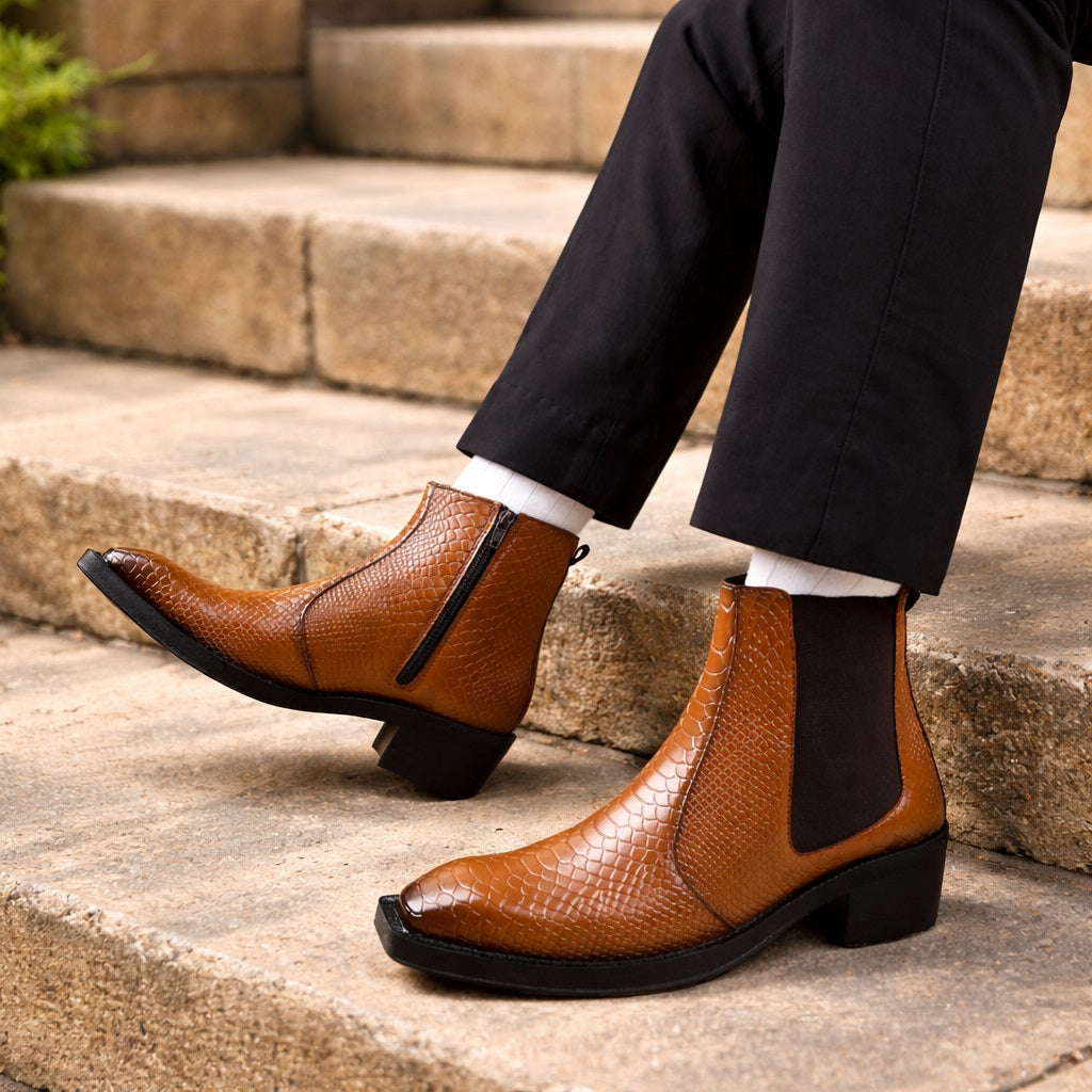 BAXXICO Mens Stylish 2 Inch Height Boosting Ankle Boots