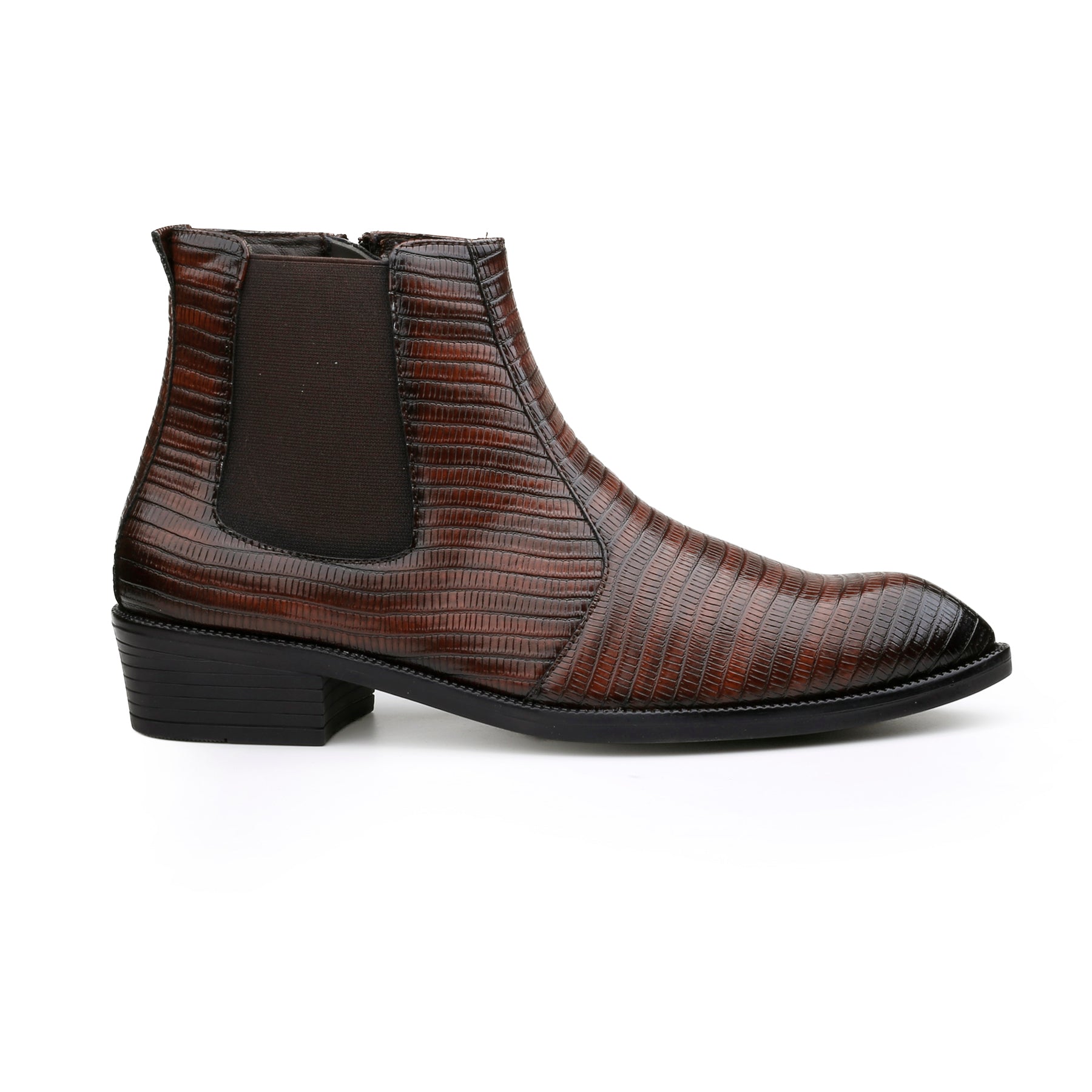 BAXXICO Mens Signature Black Patterned Vegan Leather Boot Dress to Impress