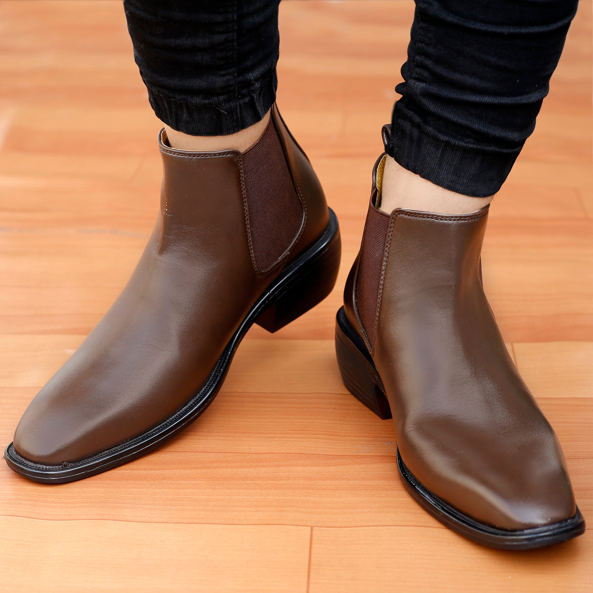 BAXXICO 2 Inch Height Increasing Faux Vegan Leather Chelsea Boots for Men