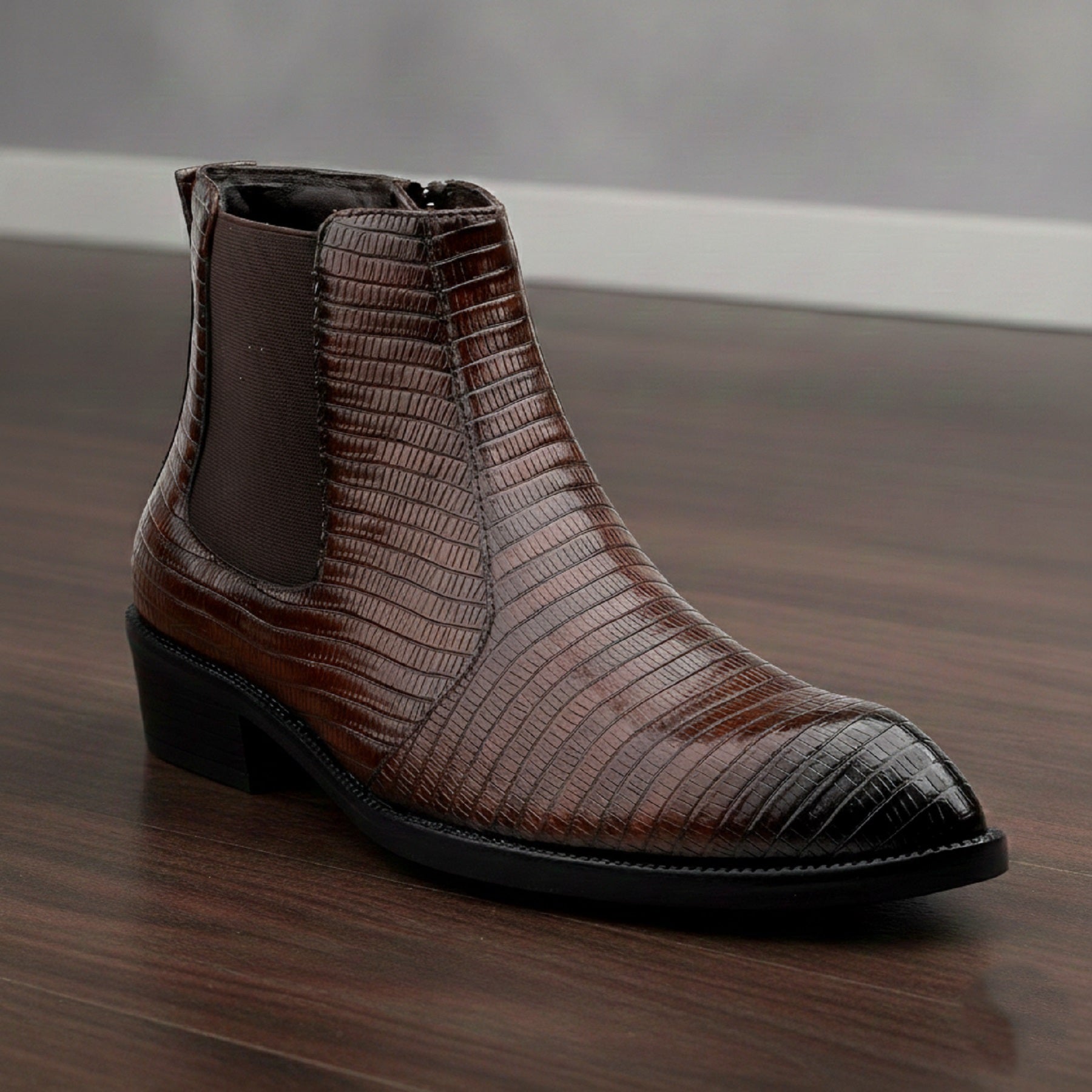 BAXXICO Mens Signature Black Patterned Vegan Leather Boot Dress to Impress