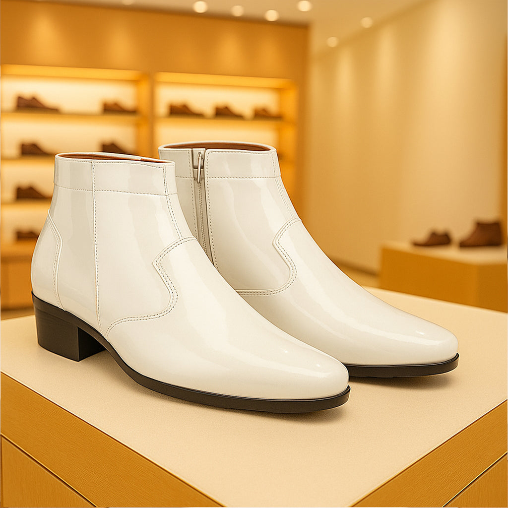 Mens Premium Gloss Chelsea Boots 2 inch Built in Elevator Lift