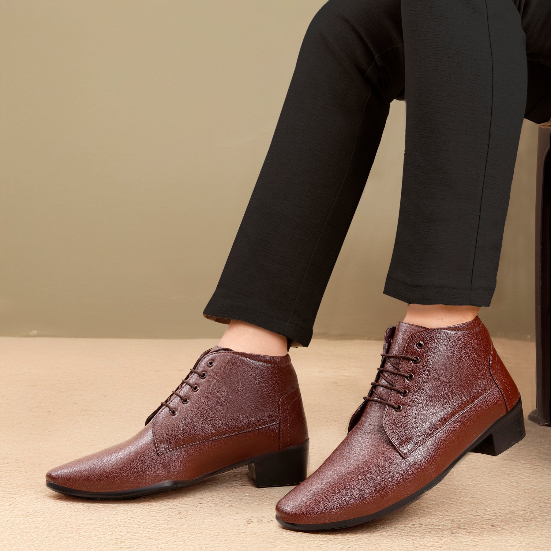 Mens Height Increasing Derby Faux Vegan Leather Formal Wear Boots