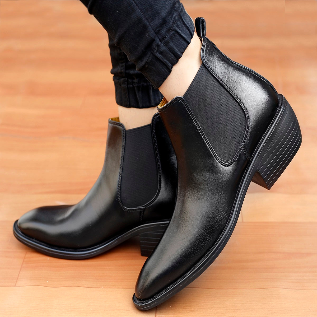 BAXXICO 2 Inch Height Increasing Faux Vegan Leather Chelsea Boots for Men
