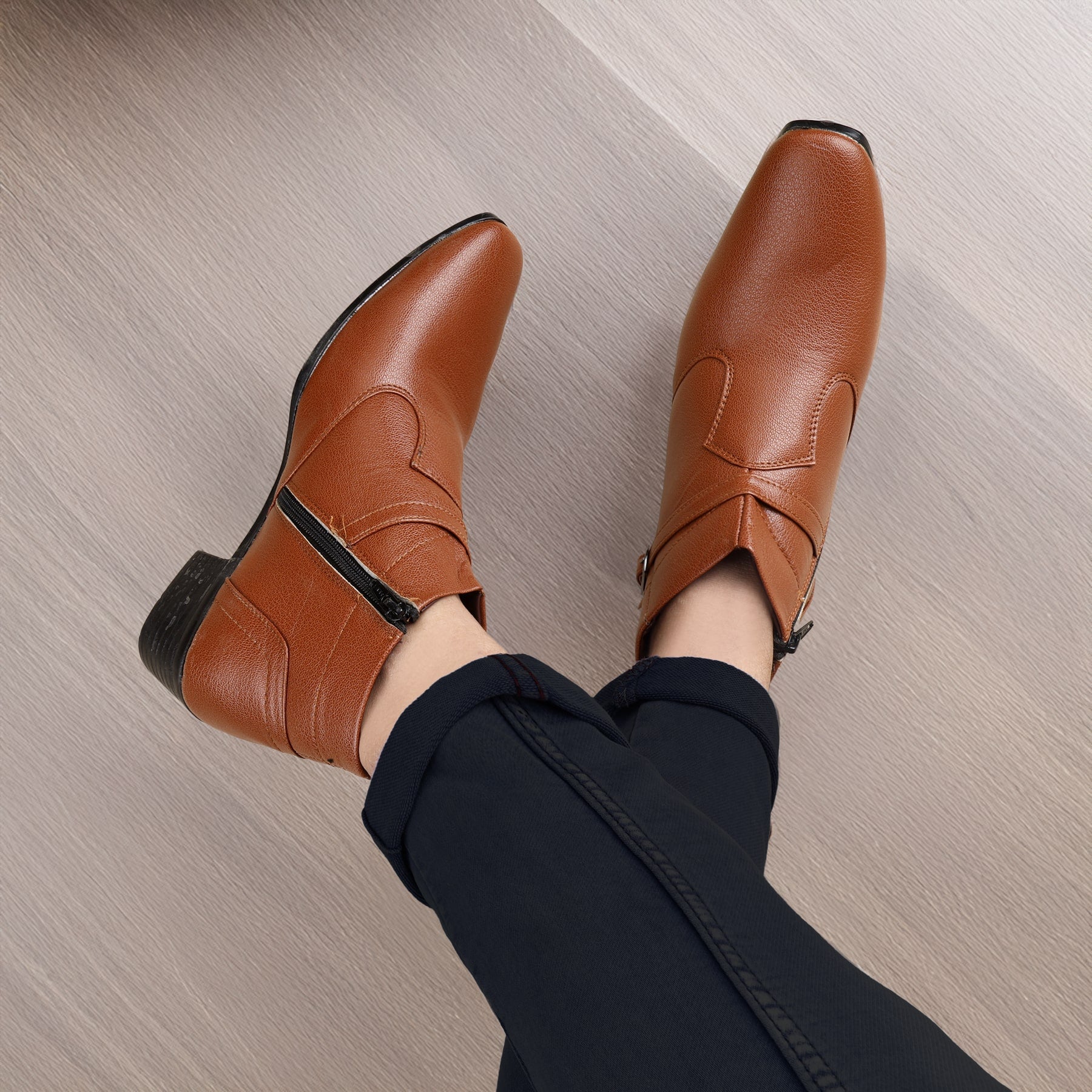 BAXXICO 2 Inch Height Increasing Office Wear Zipper and Buckle Boots