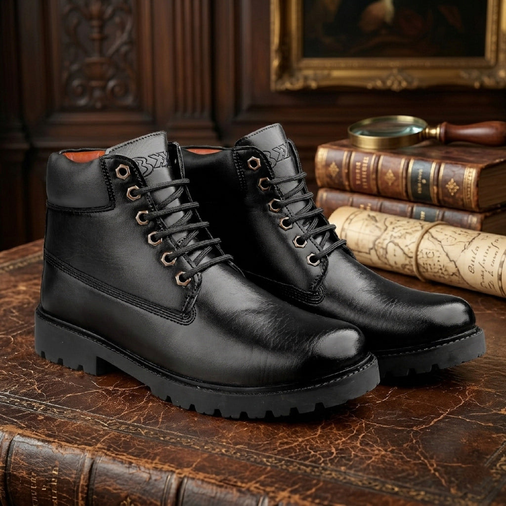 Baxxico Faux Vegan Leather Chelsea Ankle Lace up Boots for Men