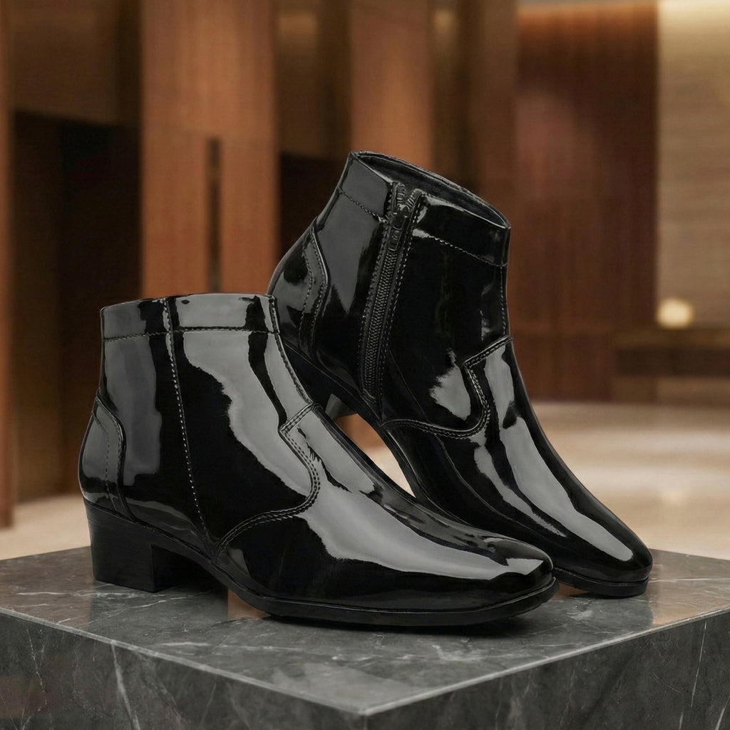 Mens Premium Gloss Chelsea Boots 2 inch Built in Elevator Lift