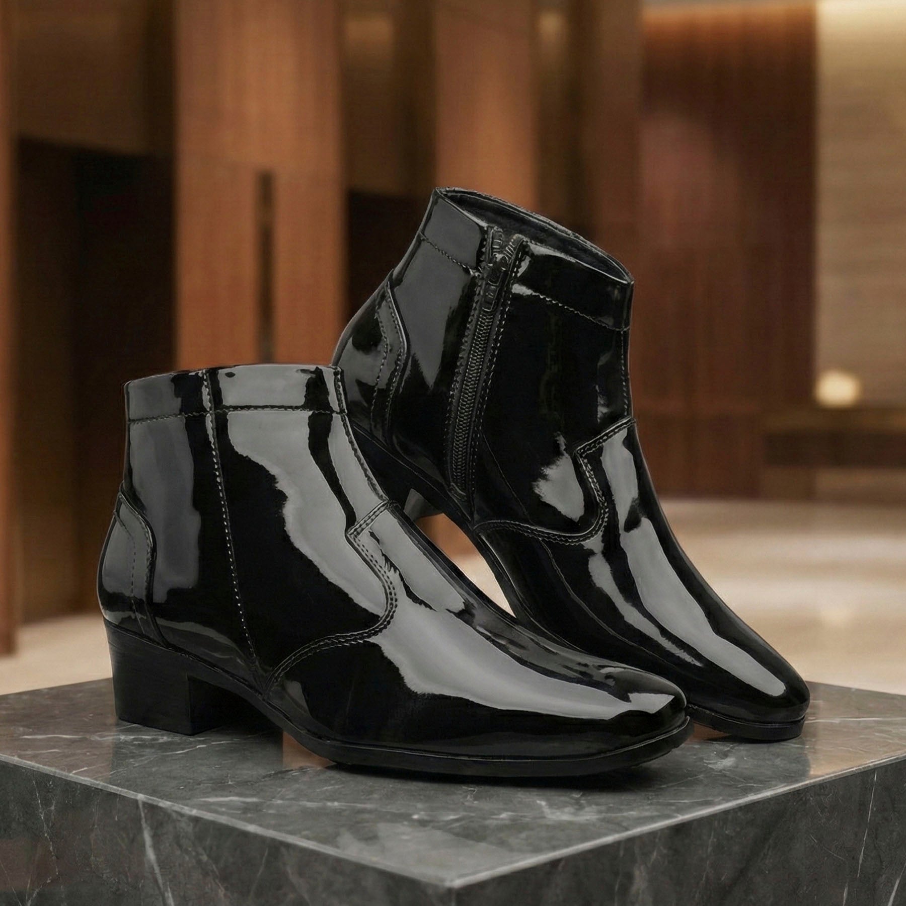 Mens Premium Gloss Chelsea Boots 2 inch Built in Elevator Lift